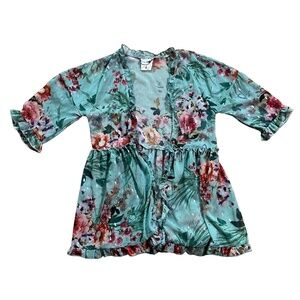 Sheer Flower Kimono Jacket 3/4 Sleeves Ruffles Fairy Lolita Festival Floral